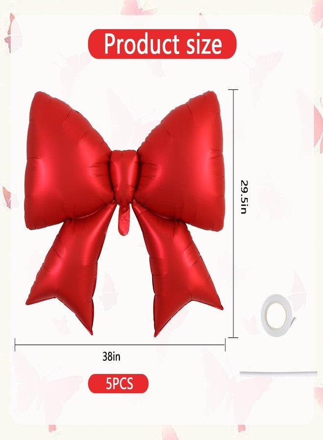 Vuzvuv 5Pcs 38 Inch Giant Red Bow Balloon for Birthday Party, Red Coquette Birthday Decorations for Gender Reveal, Baby Shower,Wedding Bridal，Theme Party - Image 2